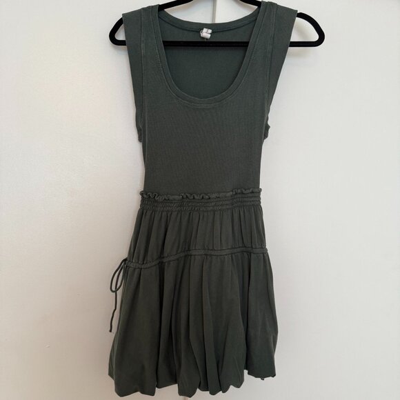 NWOT Daily Practice by Anthropologie Mini Bubble Hem Dress Dark Green Olive XS - Picture 3 of 5